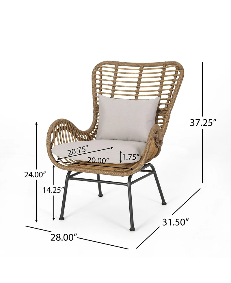 2-piece braided rope outdoor club lounge chair for patio lawn backyard with cushions beige