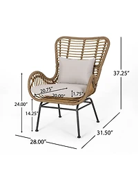 2-piece braided rope outdoor club lounge chair for patio lawn backyard with cushions beige