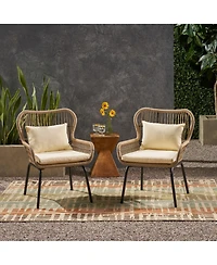 2-piece braided rope outdoor club lounge chair for patio lawn backyard with cushions beige