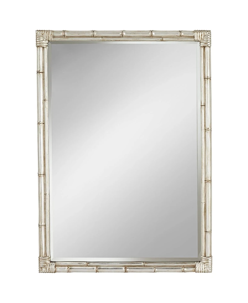 Takeo Rectangular Vanity Decorative Wall Mirror Modern Rustic Style Distressed Silver Faux Bamboo Frame Beveled 31" Wide for Bathroom Bedroom Liv