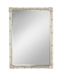 Takeo Rectangular Vanity Decorative Wall Mirror Modern Rustic Style Distressed Silver Faux Bamboo Frame Beveled 31" Wide for Bathroom Bedroom Liv