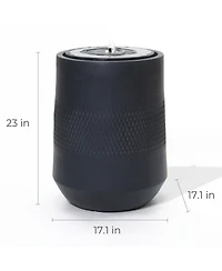 LuxenHome Dark Gray Resin Round Bubbler 23" Tall Outdoor Fountain with Lights, Solar Powered