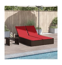 Double Sun Lounger with Cushions Brown Poly Rattan