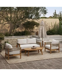 LuxenHome Outdoor Acacia Wood with Rope Sides Club Armchair with Cushions