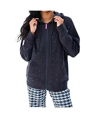 Terez Women's Black Golden State Warriors Oversized Allover Gemstone Full-Zip Hoodie