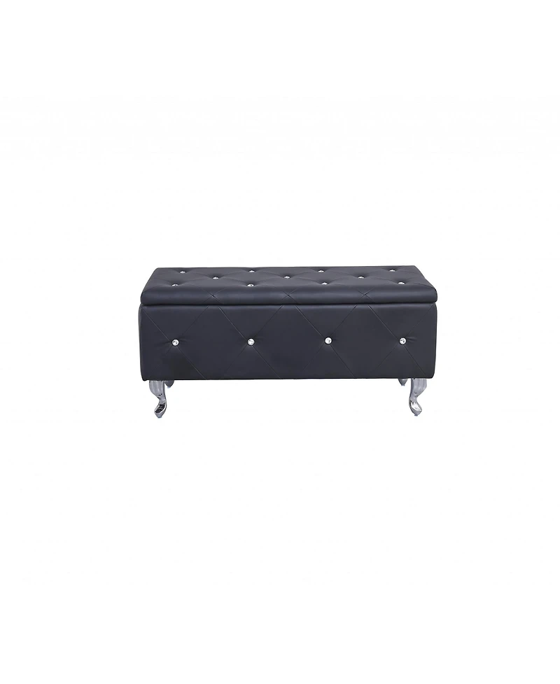 Rectangular Faux Leather Ottoman Bench with Lift-Top Storage