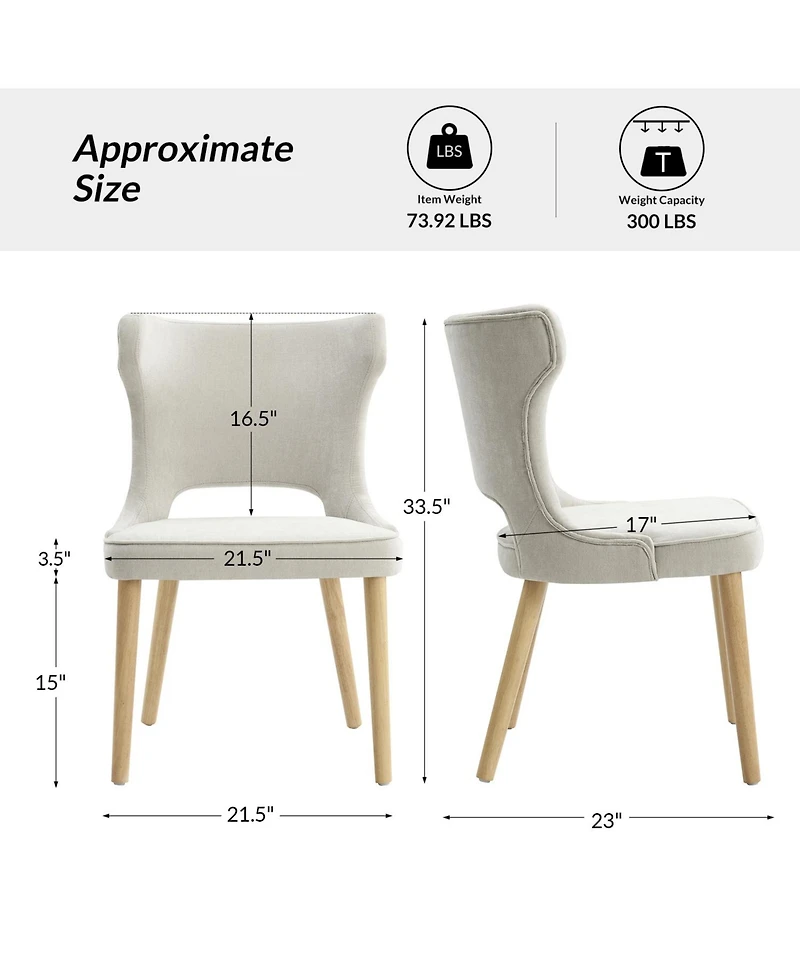 Rita Mid-Century Modern WaterProof Hollow Design Dining Chair with Wingback,Set of 2