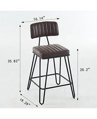 Bar Stools Set of 2 Counter Height Chairs with Backrest Pu Leather Upholstery and Metal Frame for Kitchen Island Dining Room Home Bar-The Pop