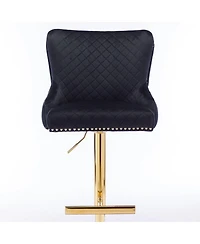 Velvet Adjustable Bar Stool with Tufted Backrest Lion Head Ring and Gold Metal Base for Kitchen Island Dining Room or Home Bar Set of 1-The Pop Home
