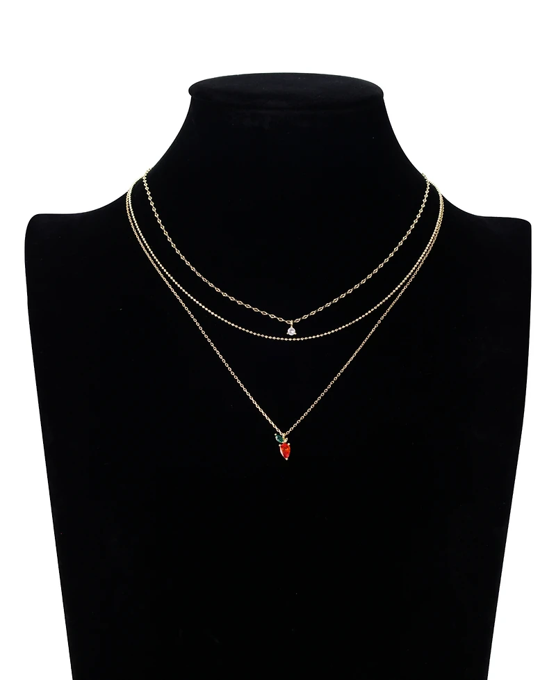 Unwritten Cubic Zirconia Strawberry Pendant Layered Necklace Set