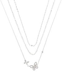 Unwritten Cubic Zirconia Double Butterfly Layered Necklace Set