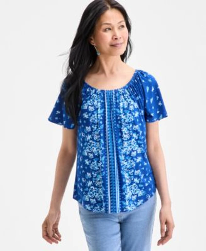 Style Co Womens Printed Scoop Neck Top Exclusively At Macys