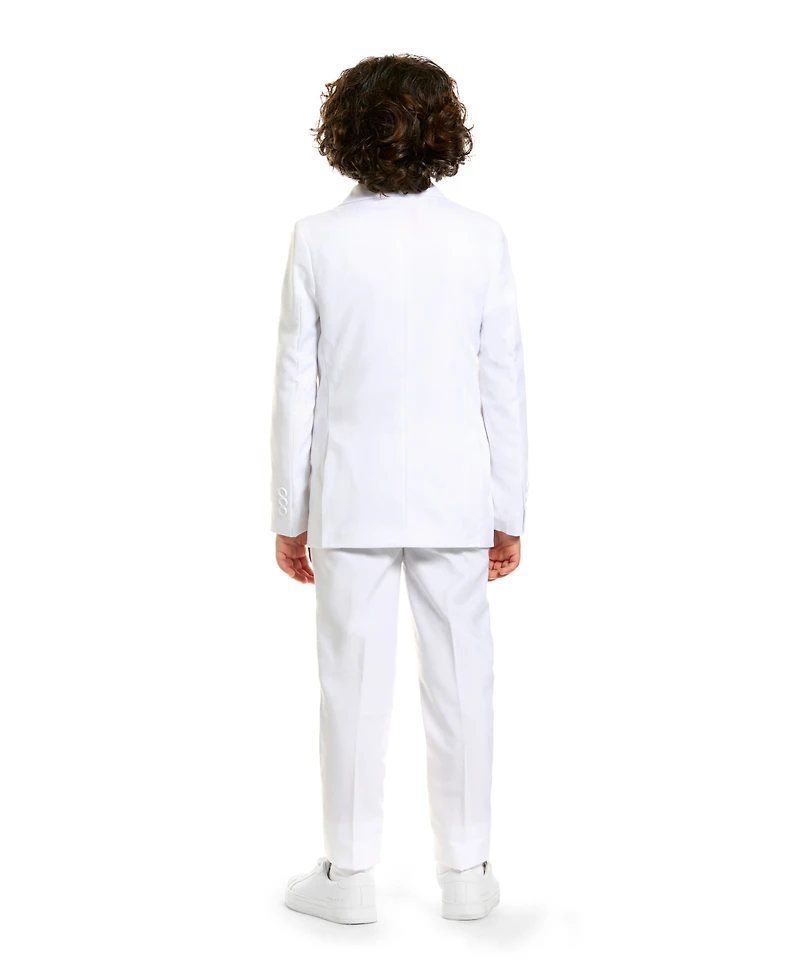 OppoSuits Boys White Knight Solid Suit Including Blazer, Pants and Clip-On-Tie