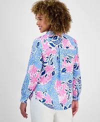 Charter Club Women's Printed 100% Linen Roll-Tab Shirt, Exclusively at Macy's