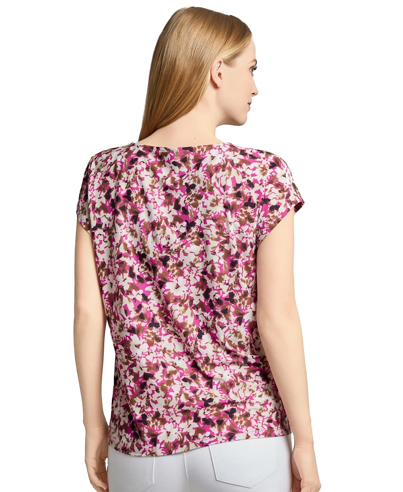 Jones New York Women's Printed Keyhole Extended-Shoulder Top