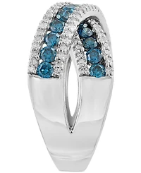 Effy Blue & White Diamond Crossover Statement Ring (1-1/5 ct. t.w.) in 14k White Gold