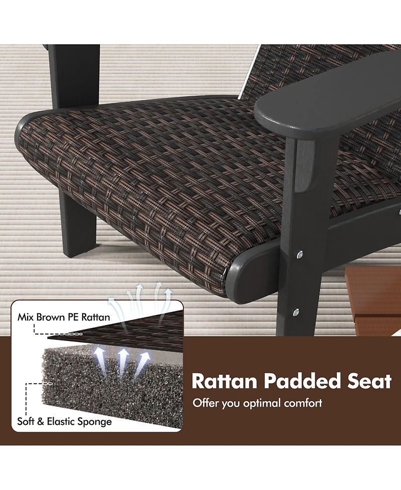 Gymax Set of 2 Adirondack Chair w/ Rattan Padded Seat & Back Wide Hidden Cupholder Patio