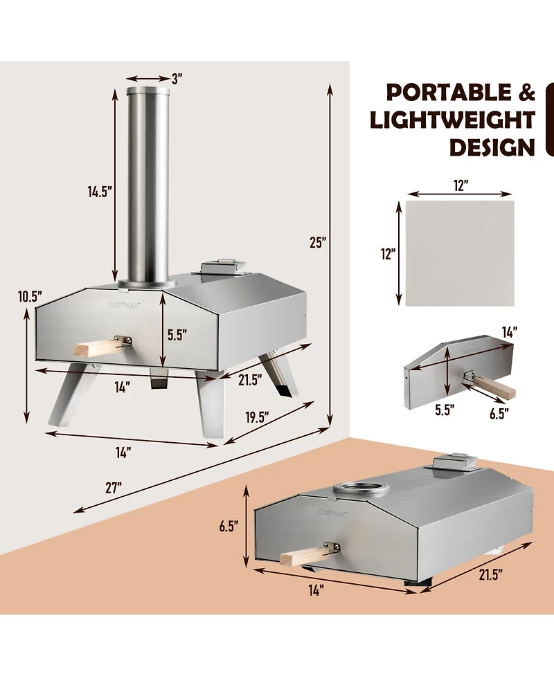 Portable Stainless Steel Outdoor Pizza Oven with 12 Inch Pizza Stone