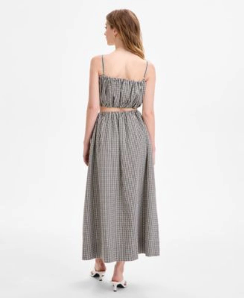 French Connection Womens Gingham Crop Top Gingham Ruched Waist Midi Skirt