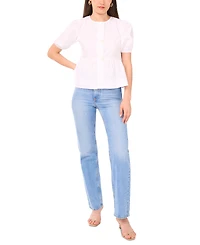 1.State Women's Cotton Puff Sleeve Peplum Top