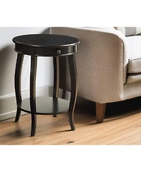 Functional Solid Wood Round End Table with Drawer and Shelf for Storage