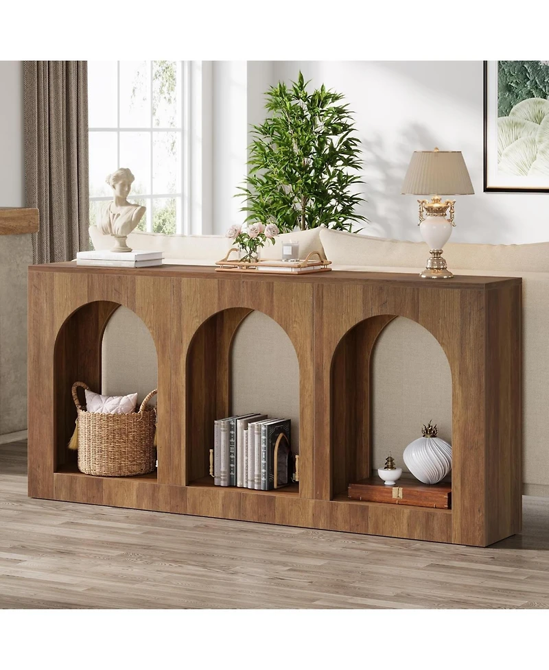 Tribesigns 70.9" White Console Table with Storage, Wood Entryway Entry 3 Arched Shelves, Behind Couch Sofa, Narrow Long