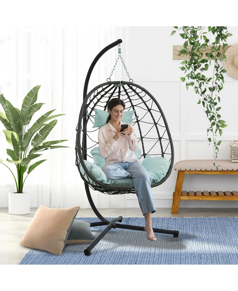 Egg Chair with Stand Indoor Outdoor Swing Chair Patio Wicker Hanging Egg Chair Hanging Basket Chair with Stand