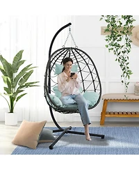 Egg Chair with Stand Indoor Outdoor Swing Chair Patio Wicker Hanging Egg Chair Hanging Basket Chair with Stand