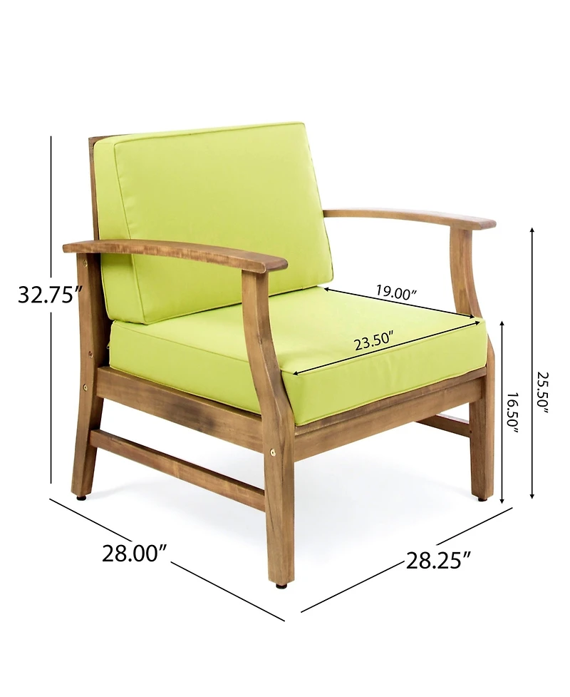 Giancarlo Teak Acacia Wood Outdoor Patio Club Chair with Green Cushions