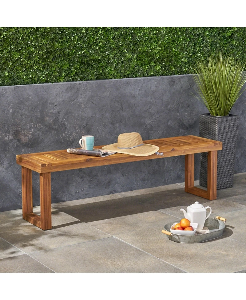 60 inches Natural Acacia Wood Outdoor Bench with Slat Panel Design, Versatile Use for Dining or Relaxation