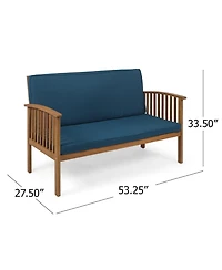 Outdoor Acacia Wood Couch with Teal Cushions Loveseat
