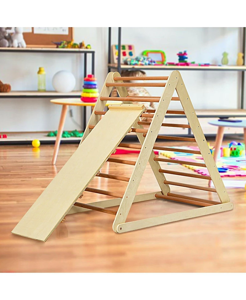 Foldable Wooden Triangle Climber with Reversible Ramp for Kids