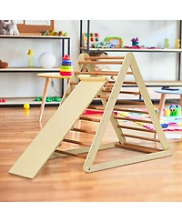 Foldable Wooden Triangle Climber with Reversible Ramp for Kids