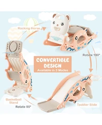4-in-1 Kids Slide Rocking Horse with Basketball and Ring Toss