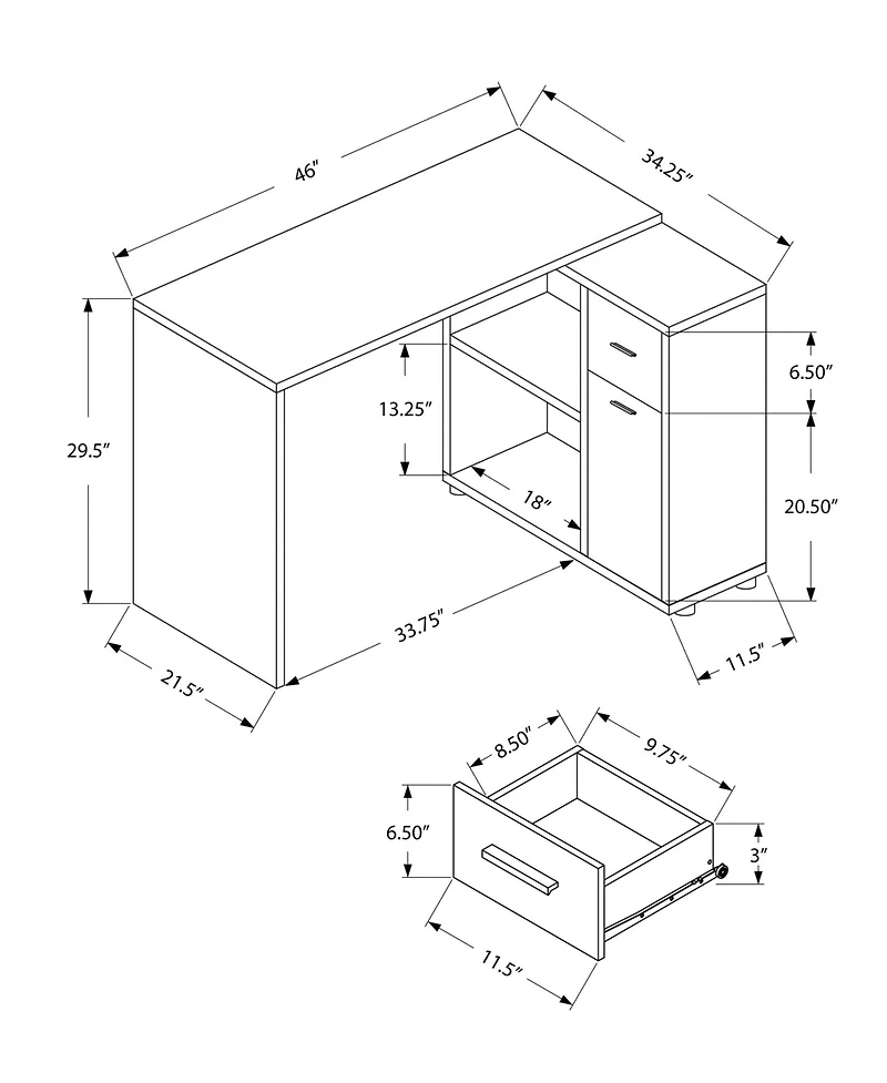 L-Shaped 34" Computer Desk With Dual Drawers for Small Office Spaces