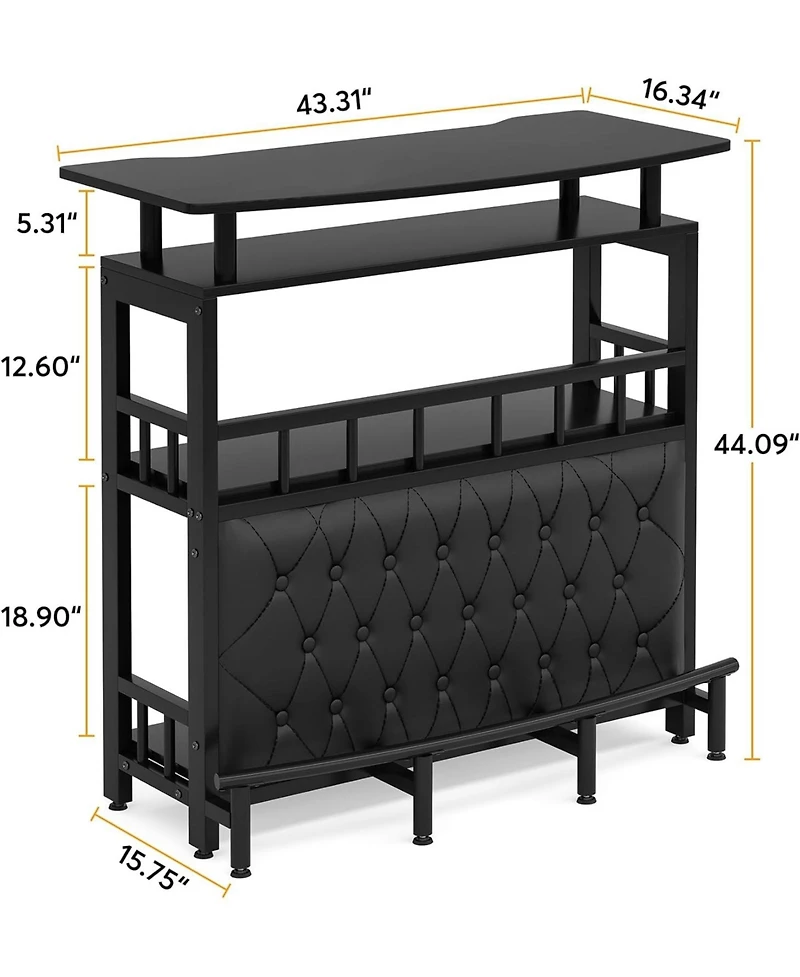 Tribesigns Home Bar Unit for Liquor, 44-Inch Bar Height Table with Storage, Black Entertainment Pub Table for Kitchen, Balcony, Basement