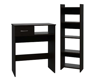 32" Black Computer Desk Desk and Bookshelf Set