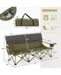3 Person Folding Camping Chair with 2 Cup Holders Cotton Padding & Storage Bag