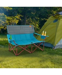 3 Person Folding Camping Chair with 2 Cup Holders Cotton Padding & Storage Bag