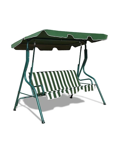 3 Seat Outdoor Patio Canopy Swing with Cushioned Steel Frame