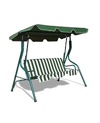 3 Seat Outdoor Patio Canopy Swing with Cushioned Steel Frame