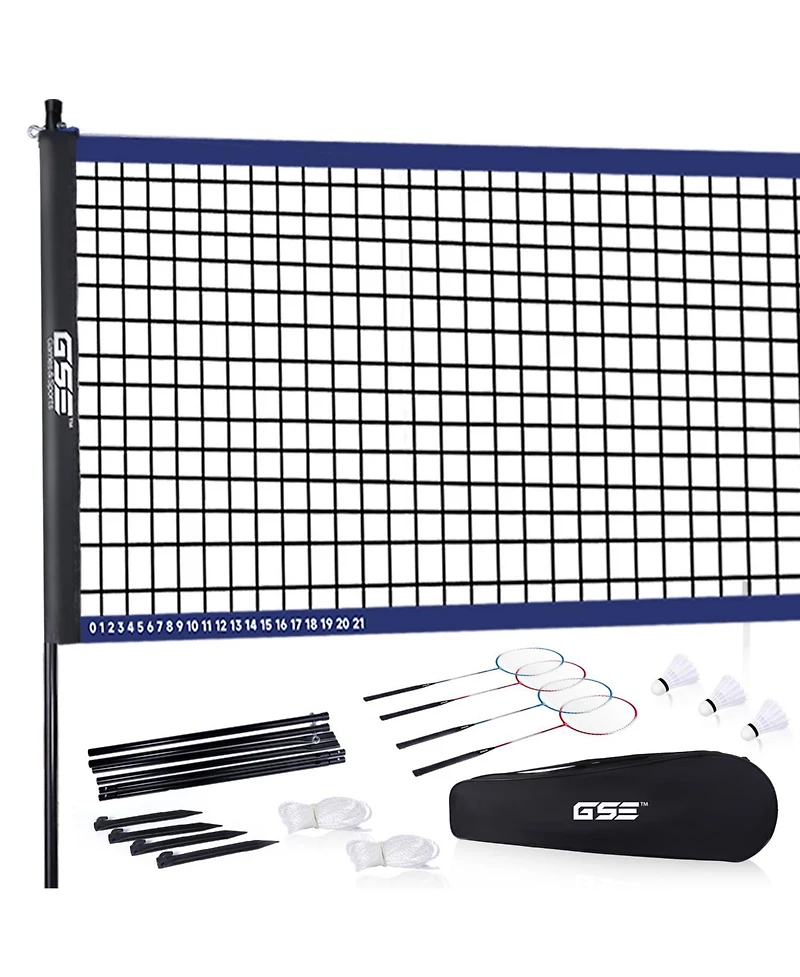 Recreational Badminton Complete Set with Portable Badminton Net, 4 Badminton Rackets, 3 Shuttlecocks & Carrying Bag