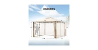 12 x 10 Feet Outdoor Patio Gazebo with Netting and 2-Tier Canopy Roof