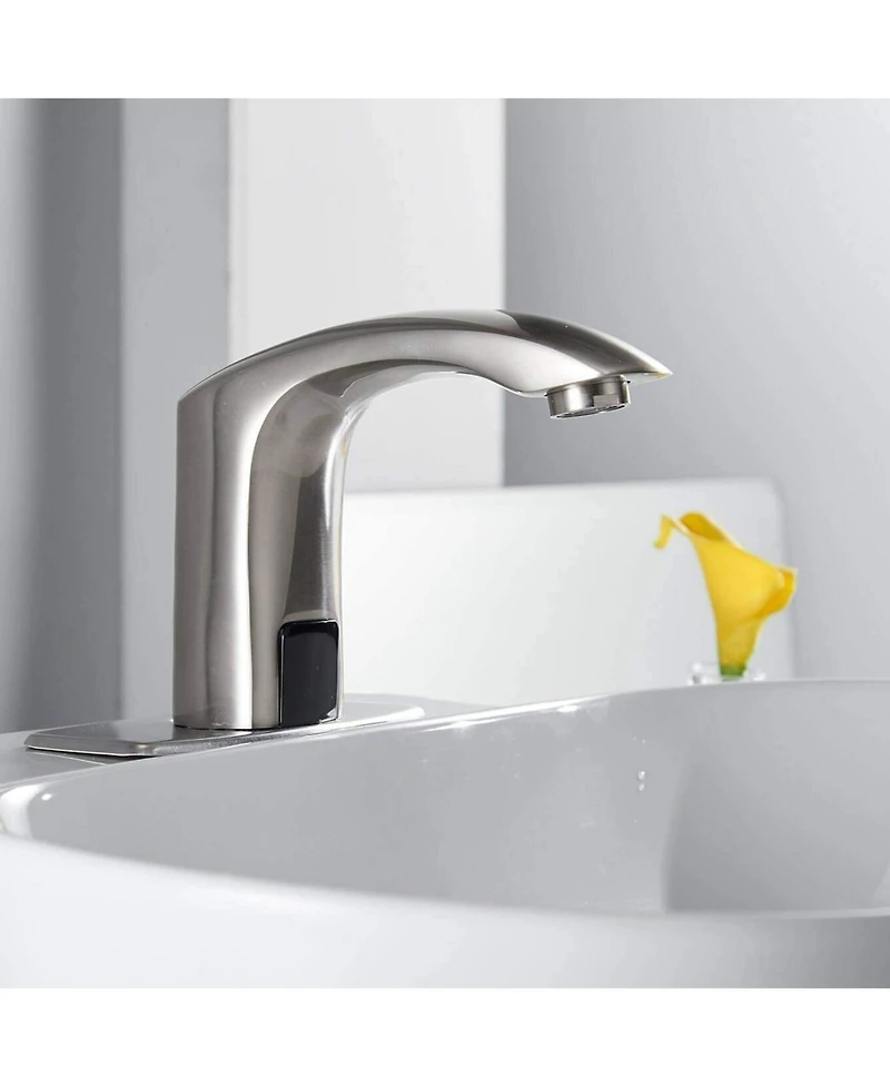 Automatic Sensor Touchless Bathroom Sink Faucet With Deck Plate & Pop Up Drain Polished Chrome