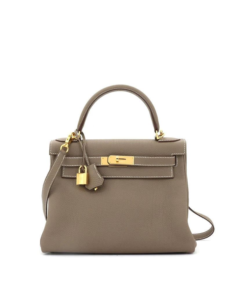 Pre-Owned Hermes Kelly 28 Handbag Grey Togo with Gold Hardware