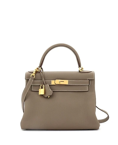 Pre-Owned Hermes Kelly 28 Handbag Grey Togo with Gold Hardware