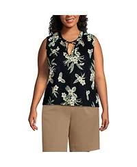 Lands' End Women's Plus Linen Blend Notch Neck Swing Tank Top