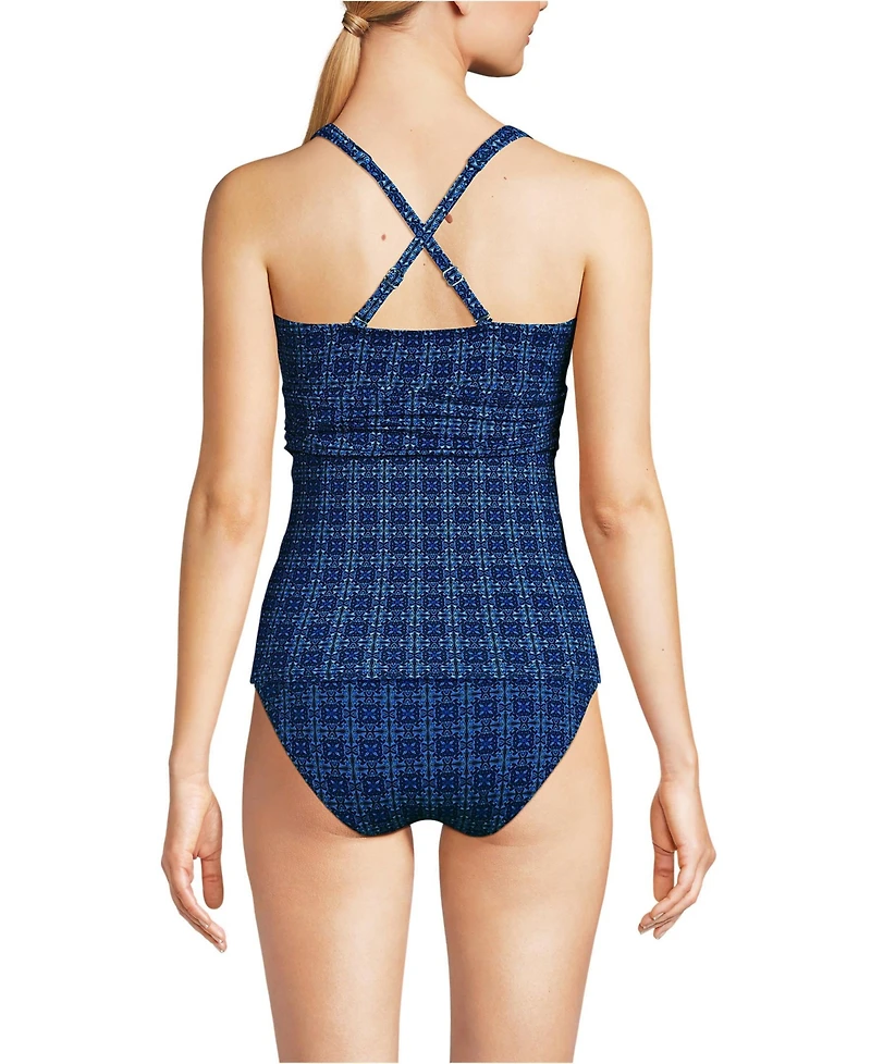 Lands' End Women's Long V-Neck Plunge X Back Tankini Top