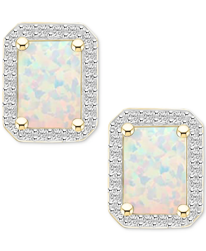 Gemstone & Created White Sapphire Halo Stud Earrings (1/4 ct. t.w.) 10k Yellow Gold