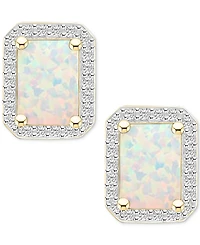 Gemstone & Created White Sapphire Halo Stud Earrings (1/4 ct. t.w.) 10k Yellow Gold